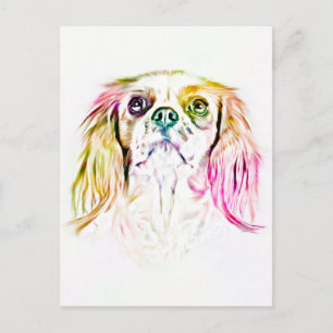 Postal Pintura de arte canino Cavalier King Charles Spani