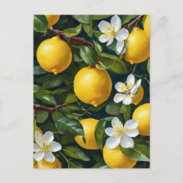 Postal Pintura de arte con flores de limón