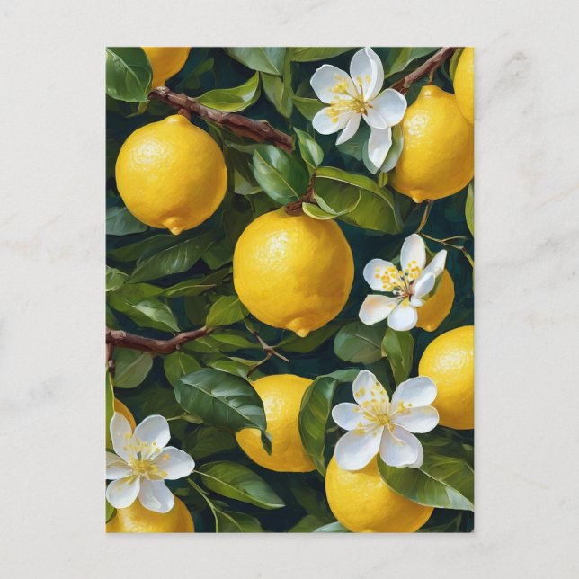 Postal Pintura de arte con flores de limón (Anverso)