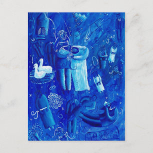 Postal Pintura de arte contemporáneo de boda azul
