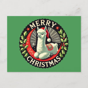 Postal Pintura de arte de los Navidades de la Alpaca navi