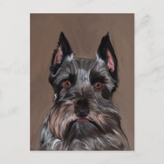 Postal Pintura de arte en color Schnauzer en miniatura (Anverso)