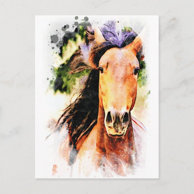 Postal *~* Pintura de arte equino artístico de caballos A (Anverso)