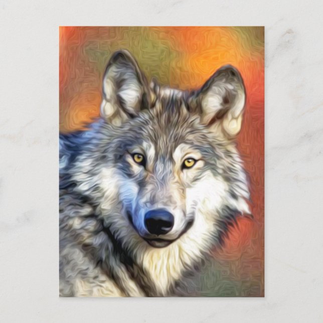 Postal Pintura de arte Gray Wolf (Anverso)