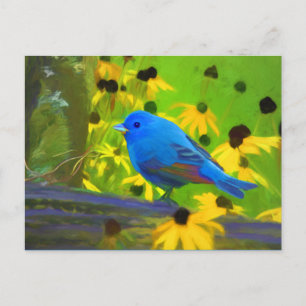 Postal Pintura de Azulillo Indigo - Arte Original de Aves