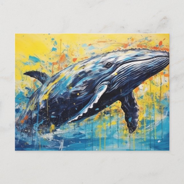 Postal Pintura de ballenas de arte moderno (Anverso)