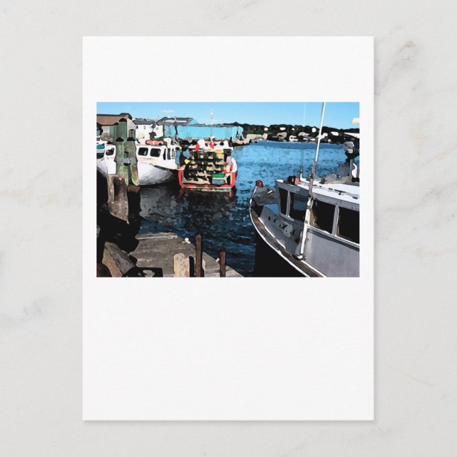 Postal Pintura de barcos de pesca (Anverso)