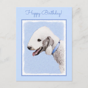 Postal Pintura de Bedlington Terrier - Original Perro Art