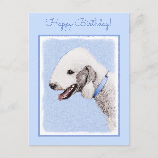 Postal Pintura de Bedlington Terrier - Original Perro Art (Anverso)