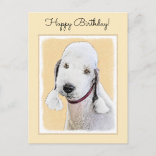 Postal Pintura de Bedlington Terrier - Original Perro Art