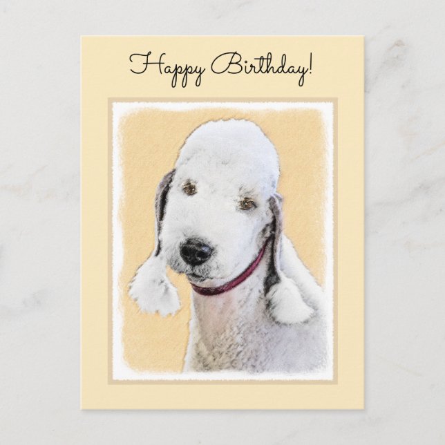 Postal Pintura de Bedlington Terrier - Original Perro Art (Anverso)