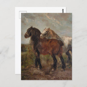 Postal Pintura de Bella Artes belga pardo de caballos con