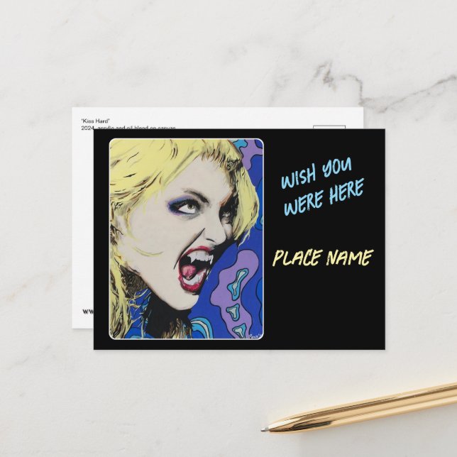 Postal Pintura de ‘Beso duro’ sobre una (Anverso/Reverso In Situ)