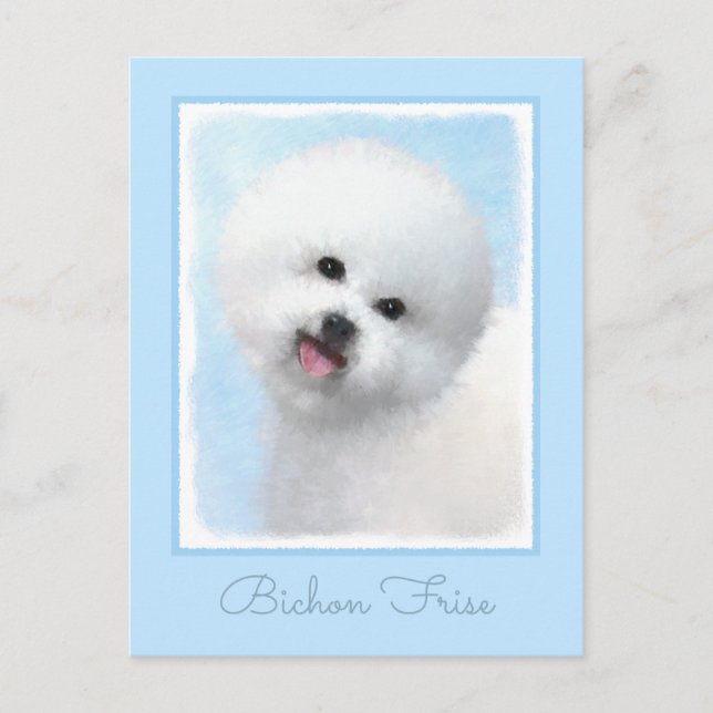 Postal Pintura de Bichon Frise - Arte de Perro Original. (Anverso)