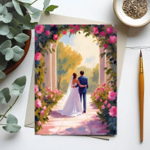 Pintura de boda de recién casados novia y novio