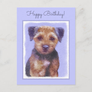 Postal Pintura de Border Terrier - Arte de perro original