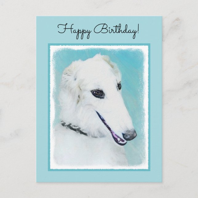 Postal Pintura de Borzoi (blanco) - Arte de perro origina (Anverso)