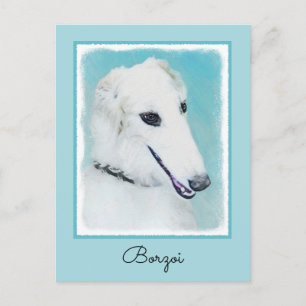Postal Pintura de Borzoi (blanco) - Arte de perro origina