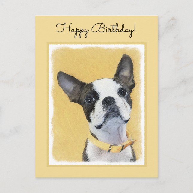 Postal Pintura de Boston Terrier - Arte de Perro Original (Anverso)