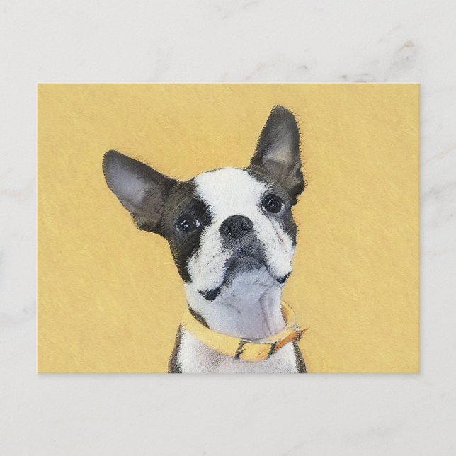 Postal Pintura de Boston Terrier - Arte de Perro Original (Anverso)