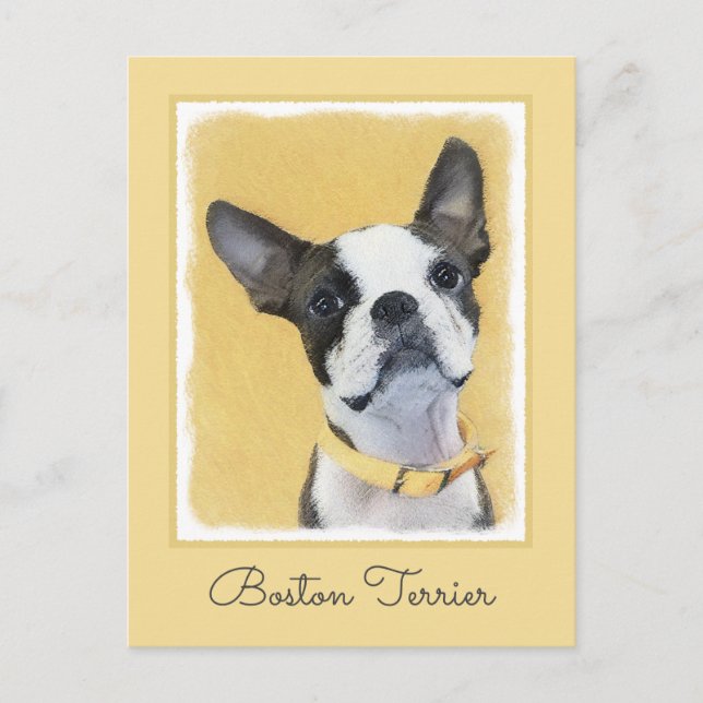 Postal Pintura de Boston Terrier - Arte de Perro Original (Anverso)