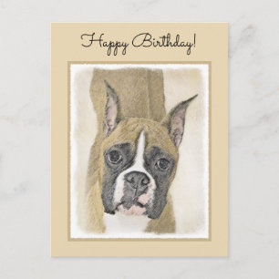 Postal Pintura De Boxer - Arte De Perro Original Cuto