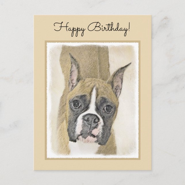 Postal Pintura De Boxer - Arte De Perro Original Cuto (Anverso)