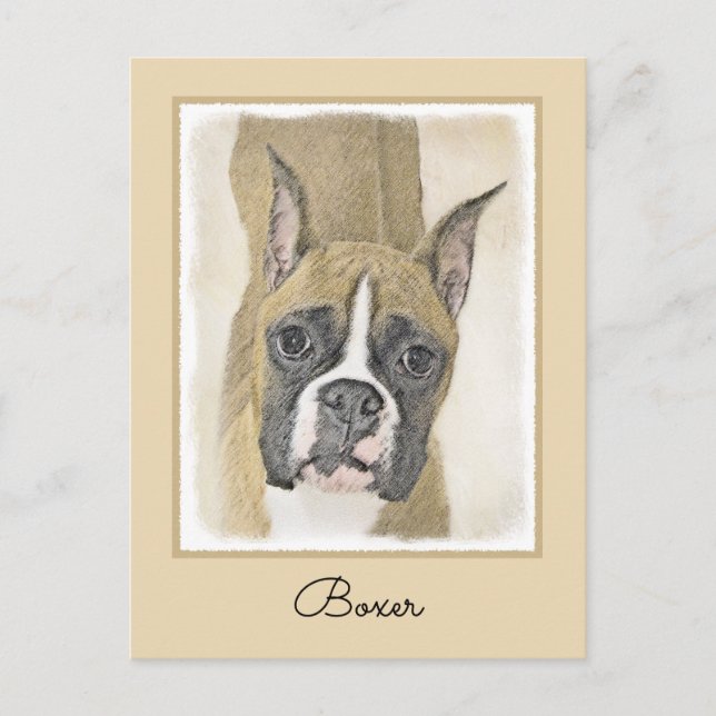 Postal Pintura De Boxer - Arte De Perro Original Cuto (Anverso)