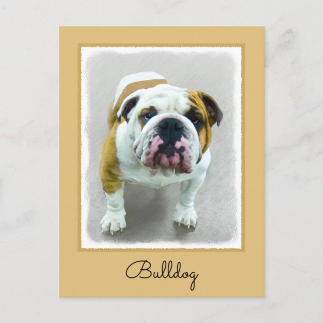 Postal Pintura de bulldog - Arte de perros original y lin (Anverso)