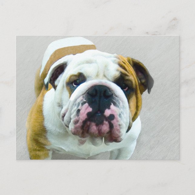 Postal Pintura de bulldog - Arte de perros original y lin (Anverso)