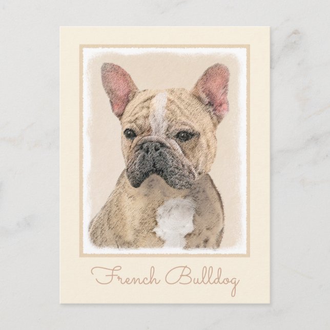 Postal Pintura de Bulldog francés (Sable) - Cuto original (Anverso)