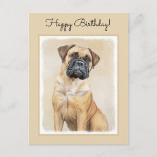 Postal Pintura de Bullmastiff - Arte de Perro Original.