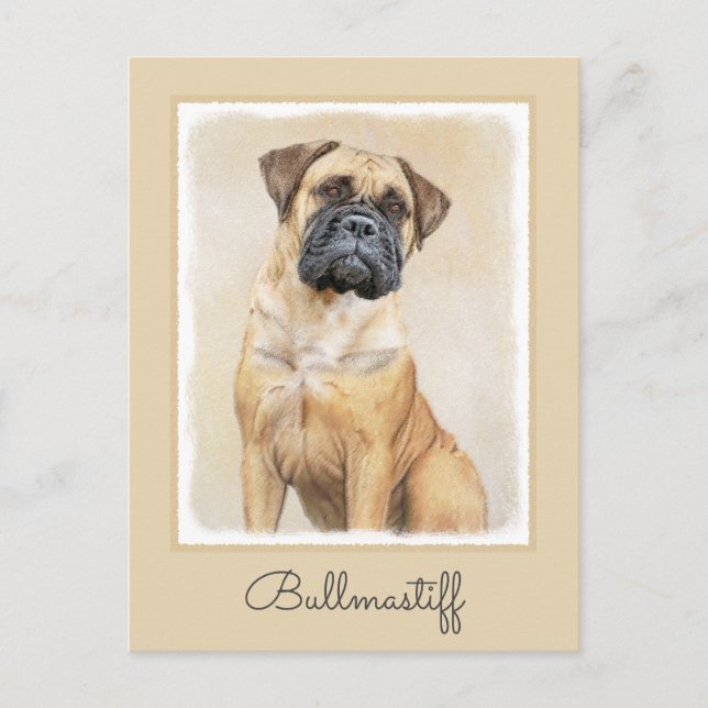 Postal Pintura de Bullmastiff - Arte de Perro Original. (Anverso)