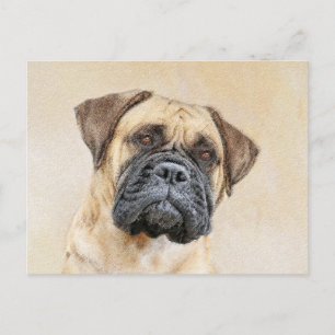 Postal Pintura de Bullmastiff - Arte de Perro Original.