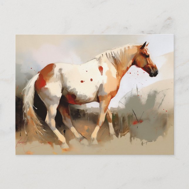 Postal Pintura de caballo Mustang Palomino Pinto (Anverso)