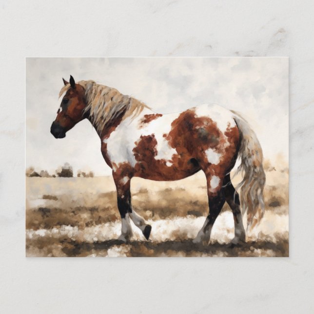 Postal Pintura de caballo Mustang Pinto (Anverso)
