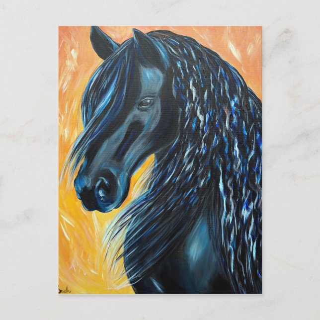 Postal Pintura de caballo negro (Anverso)