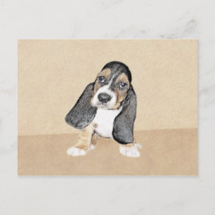 Postal Pintura de cachorro de abeja de Basset - Arte Perr