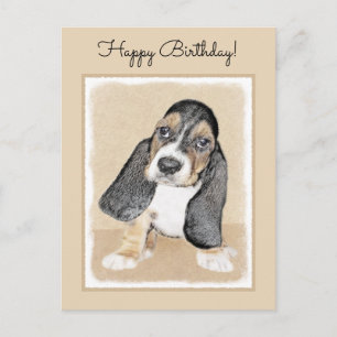 Postal Pintura de cachorro de abeja de Basset - Arte Perr
