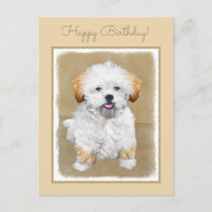 Postal Pintura de cachorro de Aprenta Lhasa - Arte de Per