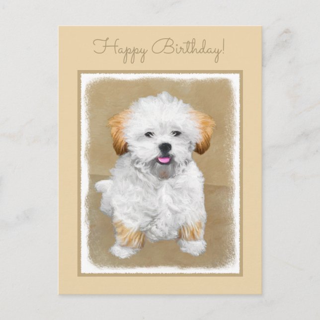 Postal Pintura de cachorro de Aprenta Lhasa - Arte de Per (Anverso)