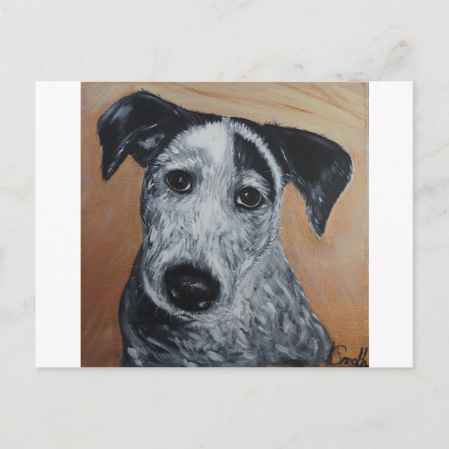Postal Pintura de Cachorro de Cachorro Azul Heeler Labrad (Anverso)