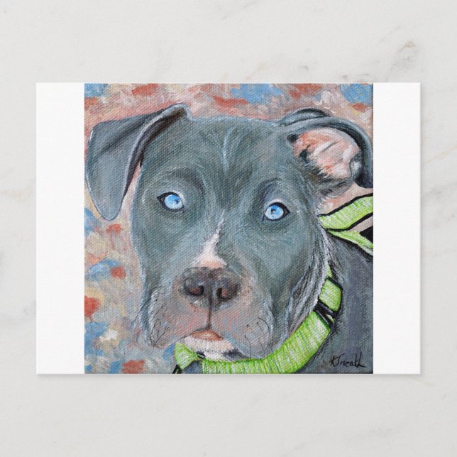 Postal Pintura de cachorro de ojos azules (Anverso)