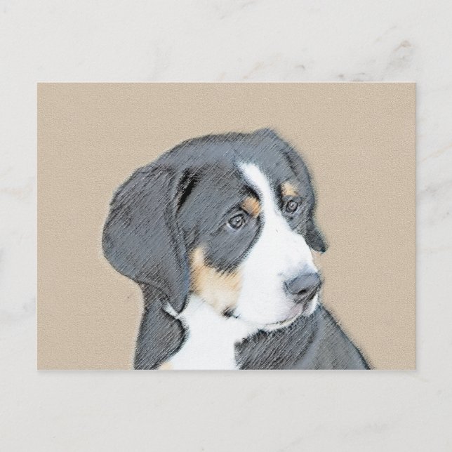 Postal Pintura de cachorro de perro de montaña de Berna - (Anverso)