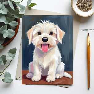 Postal Pintura de cachorro maltés perro blanco