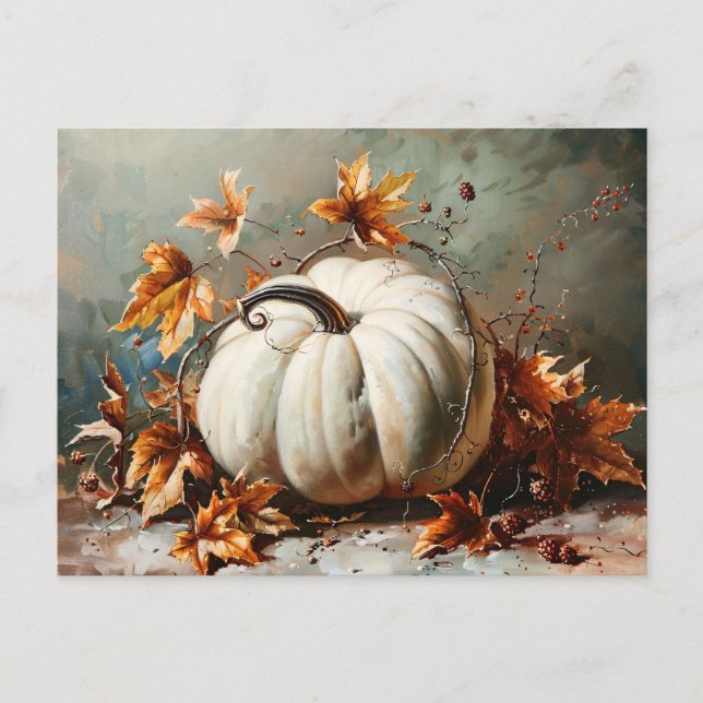 Postal Pintura de calabaza blanca vintage (Anverso)