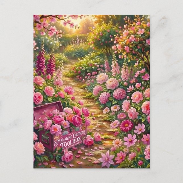 Postal Pintura de camino de jardín de flores rosadas soña (Anverso)