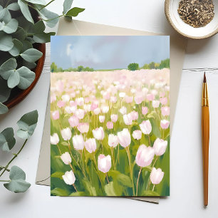 Postal Pintura de campo de flor de tulipanes blancos