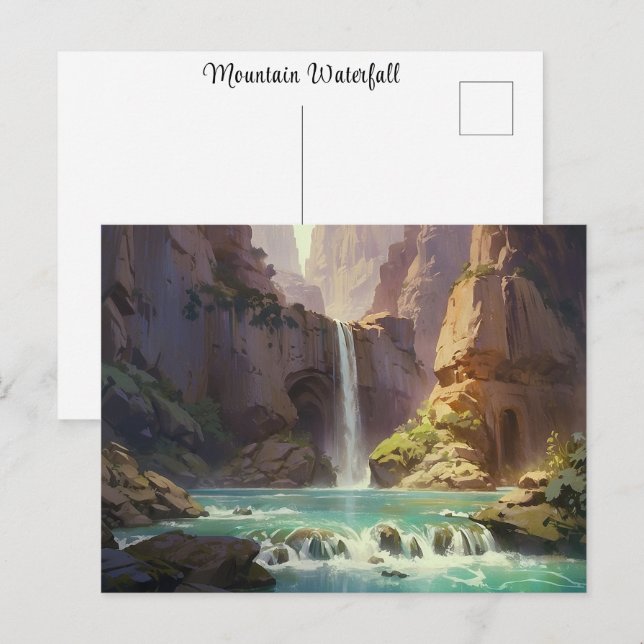 Postal Pintura de cascada Montañas Corriente de agua colo (Anverso / Reverso)