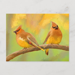 Postal Pintura de cedro Waxwing - Arte de perro original 